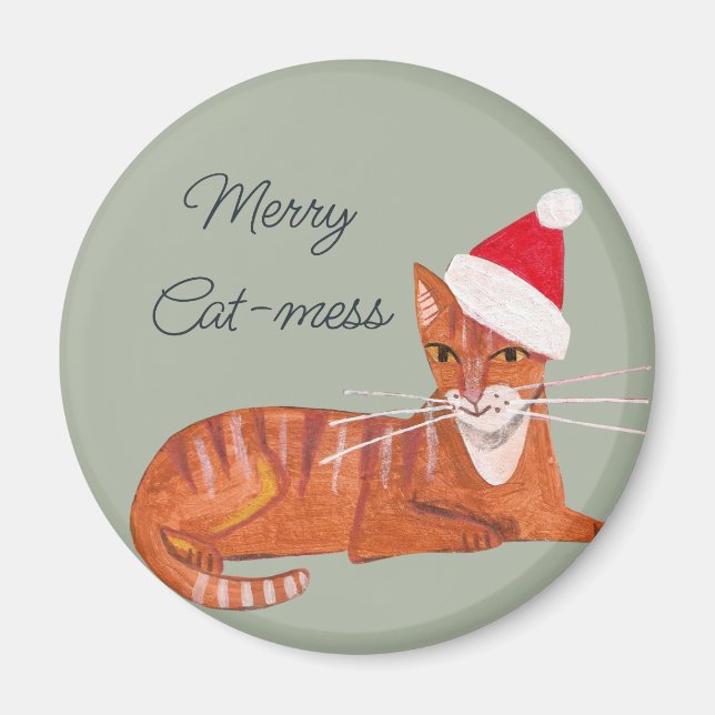 Cute retro ginger cat - mess green Christmas  Magnet (Front)