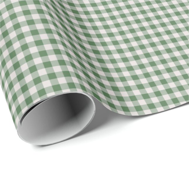 Cute Retro Gingham Plaid Pattern | Winter Green Wrapping Paper (Roll Corner)
