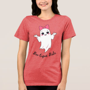Cute Retro Girl Ghost with Pink Hair Bow Tri-Blend Shirt