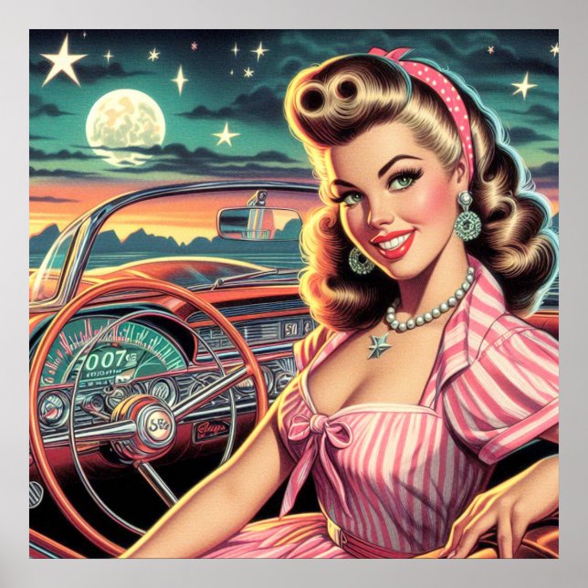 Cute Retro Girl Poster (Front)