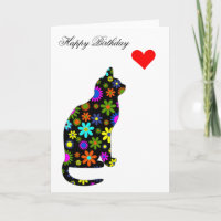 Cute Retro Girly Birthday Floral Cat Feline Heart