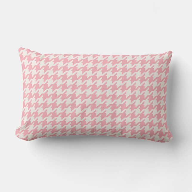 Cute retro girly pastel pink houndstooth pattern lumbar cushion (Front)