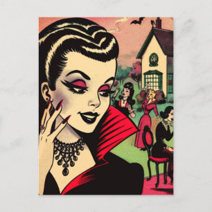 Cute Retro Goth Vampire Woman Comics Postcard