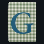 Cute Retro Green Gingham Plaid Pattern Monogram iPad Pro Cover<br><div class="desc">Cute Retro Green Gingham Plaid Pattern Monogram Case</div>