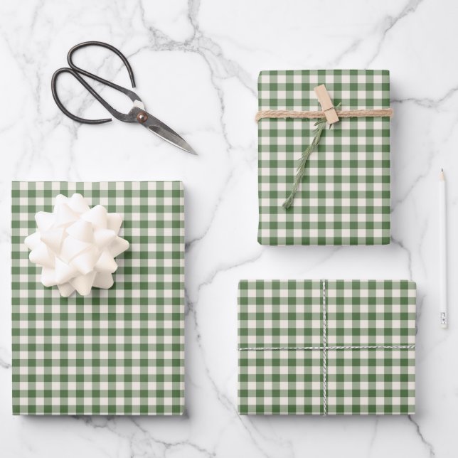 Cute Retro Green Gingham Plaid Pattern Wrapping Paper Sheet (Front)
