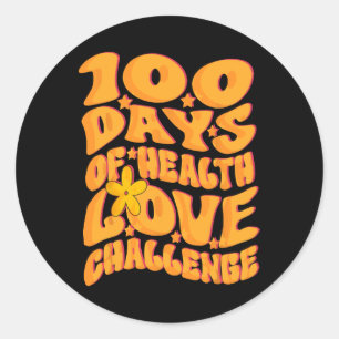 Cute Retro Groovy 100 Days Of Health Love Challeng Classic Round Sticker