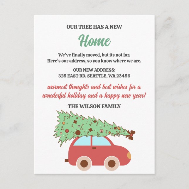Cute Retro Groovy Christmas Tree Car We've Moved  Holiday Postcard (Front)