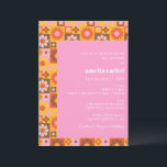 Cute Retro Groovy Floral Pink Orange Bat Mitzvah Invitation<br><div class="desc">Cute Retro Groovy Floral Pink Orange Bat Mitzvah Invitation</div>