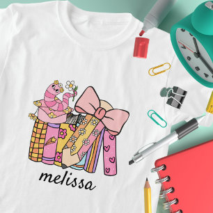 Cute Retro Groovy Pink Pencil Book Coquette T-Shirt