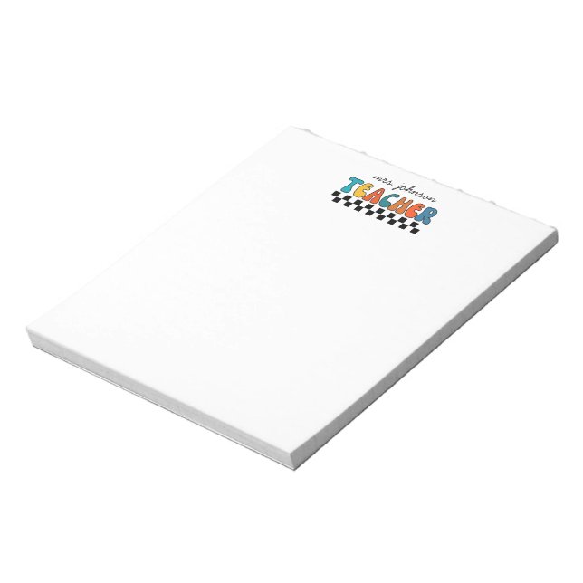 Cute Retro Groovy Teacher & Script Name  Notepad (Rotated)