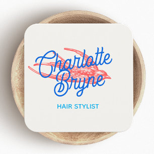 Cute Retro Hair Stylist Swallow Square Business Card