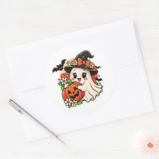 Cute Retro Halloween Ghost Pumpkin Sticker