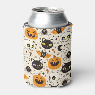Cute Retro Halloween Pattern Can Cooler