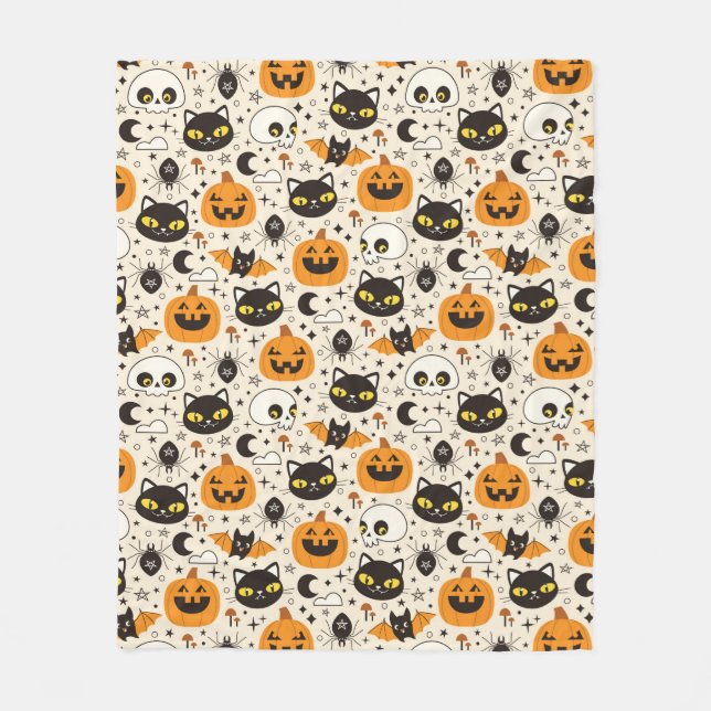 Cute Retro Halloween Pattern Fleece Blanket (Front)