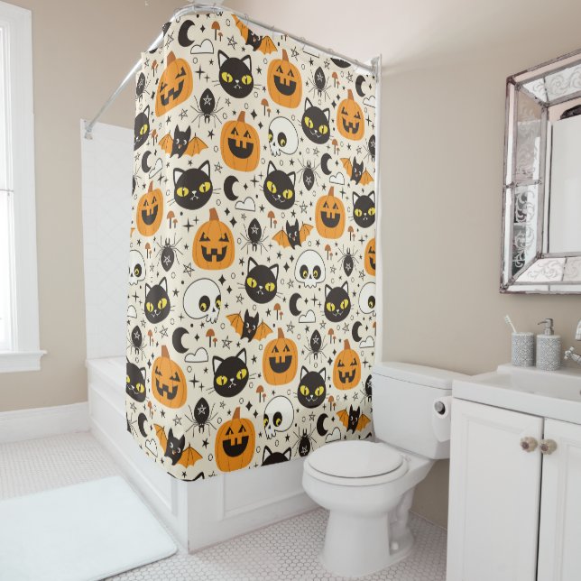 Cute Retro Halloween Pattern Shower Curtain (In Situ)