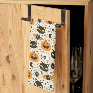 Cute Retro Halloween Pattern Tea Towel
