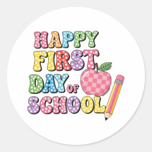 Cute Retro Happy First Day of School Kids Classic Round Sticker