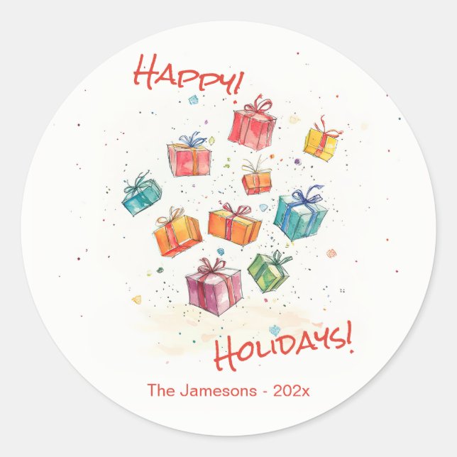 Cute Retro Happy Holidays  Classic Round Sticker (Front)
