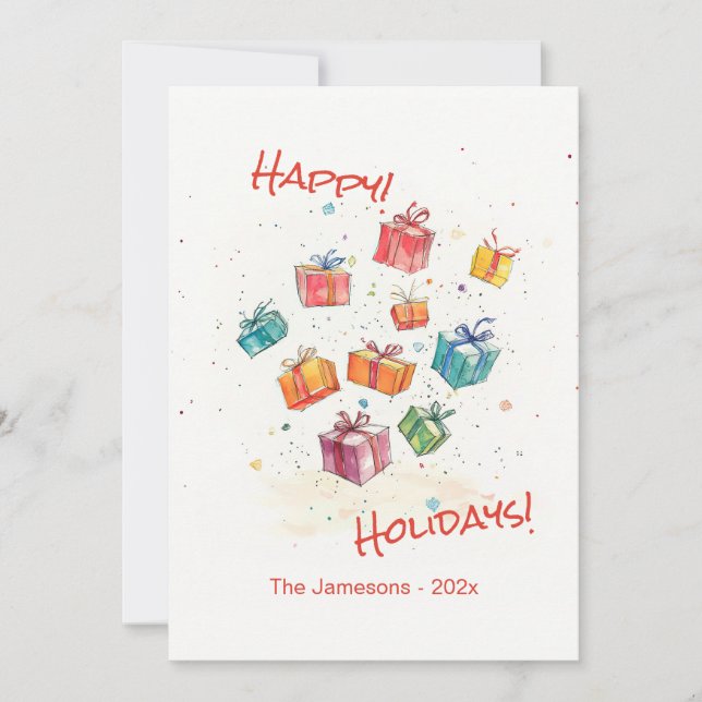 Cute Retro Happy Holidays Flat Card (Front)