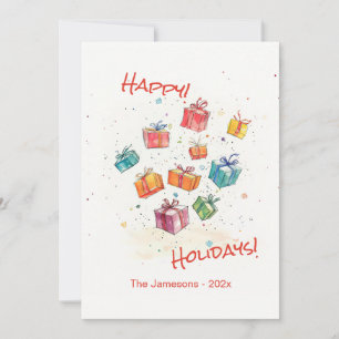 Cute Retro Happy Holidays Flat Card