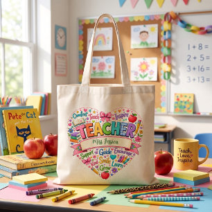 Cute Retro Heart Inspirational Teacher Gift Tote Bag