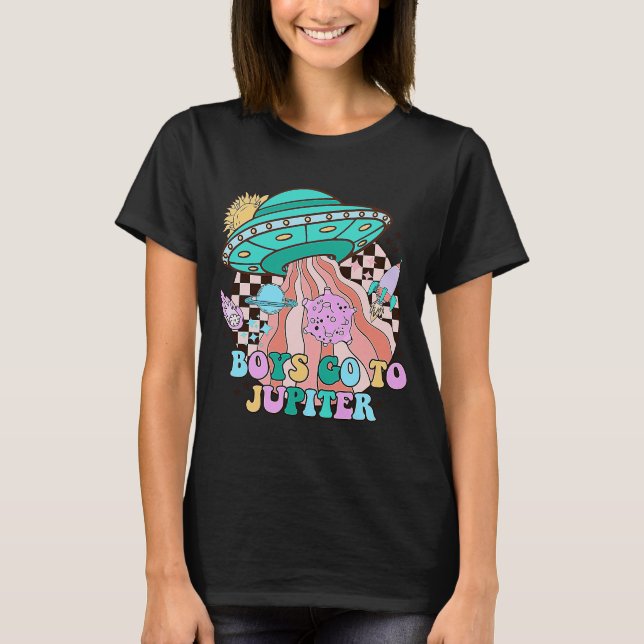 Cute Retro Hippie Alien UFO Space Bright Colours Q T-Shirt (Front)