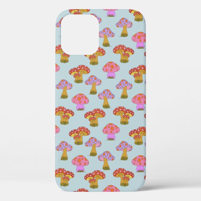 Cute Retro Hippie Mushroom Pattern in Pastel Blue  Case-Mate iPhone Case (Back)