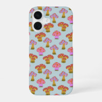 Cute Retro Hippie Mushroom Pattern in Pastel Blue