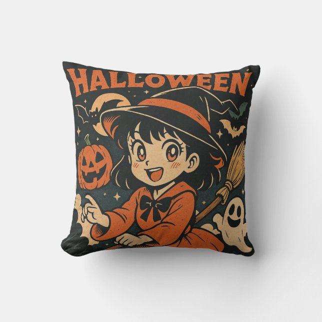 Cute retro Japanese cartoon Halloween Cushion (Front)