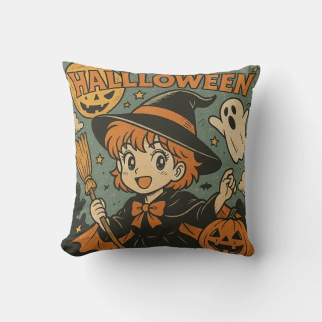 Cute retro Japanese cartoon Halloween Cushion (Front)