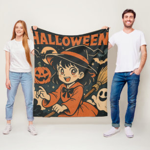 Cute retro Japanese cartoon Halloween Fleece Blanket
