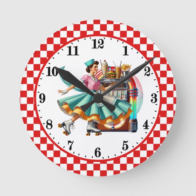 Cute retro juke box server  round clock (Front)