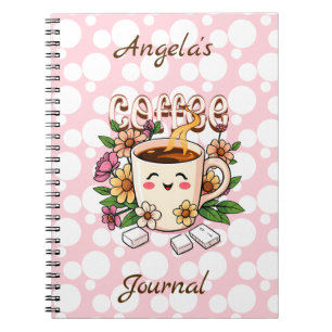 Cute Retro Kawaii Coffee and Flowers Personalised Notebook