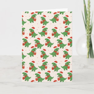 Cute Retro Kids T-Rex Xmas Card