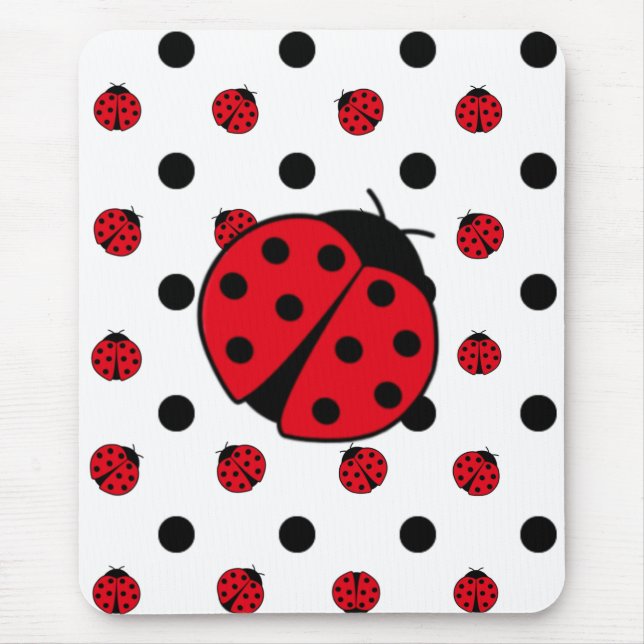 Cute retro Ladybugs and polka dots Mouse Pad (Front)