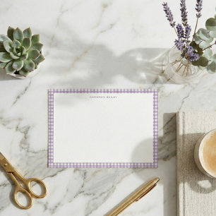 Cute Retro Lavender Gingham Plaid Personalised Card