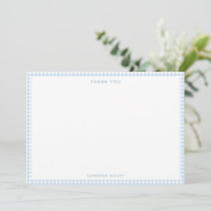 Cute Retro Light Blue Gingham Personalised Thank You Card
