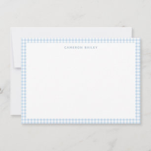 Cute Retro Light Blue Gingham Plaid Personalized Card