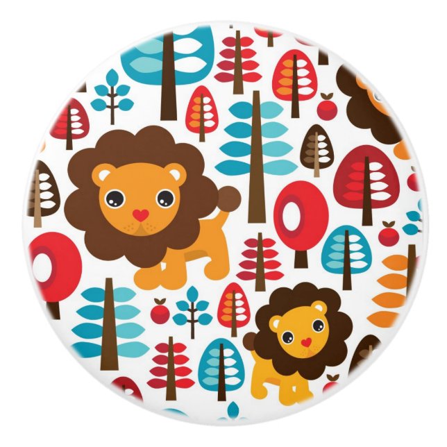 cute retro Lion kids illustration Ceramic Knob (Front)