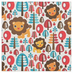 cute retro Lion kids illustration Fabric
