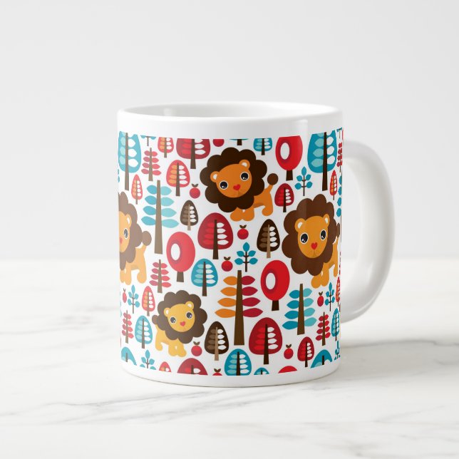 cute retro Lion kids illustration Large Coffee Mug (Front Right)