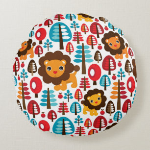 cute retro Lion kids illustration Round Cushion