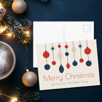 Cute Retro Merry Christmas Red Blue Ornaments