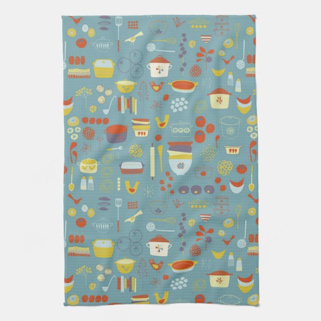 Cute Retro Mid-Century Cooking Kitchen Towel (Vertical)