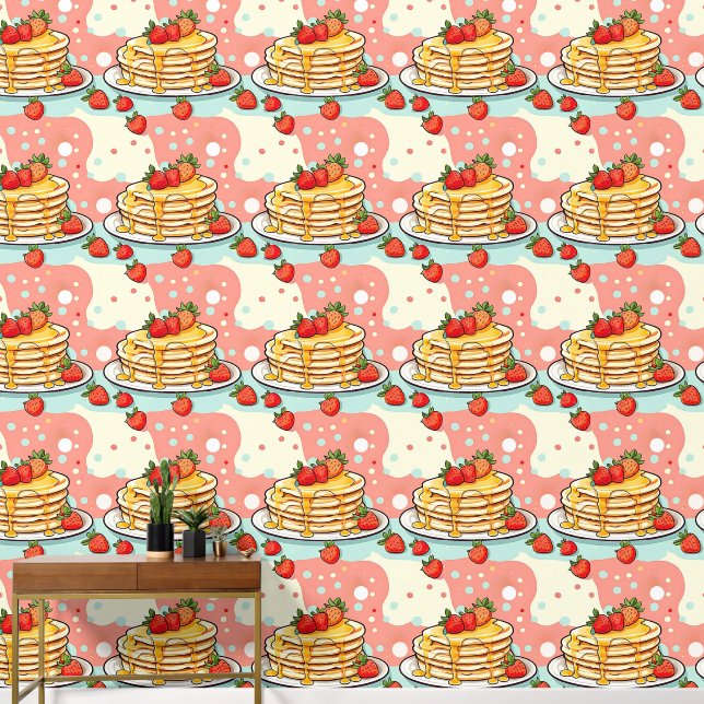 Cute Retro Mid-Century Pancakes Breakfast  Wallpaper (Hallway)