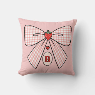 Cute Retro Monogram Initials Strawberry Coquette Cushion