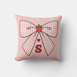 Cute Retro Monogram Initials Strawberry Coquette Cushion