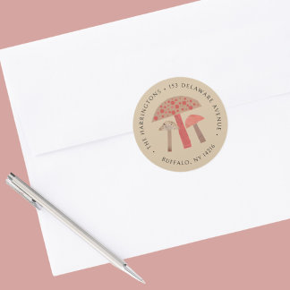 Cute Retro Mushroom Brown Return Address Label