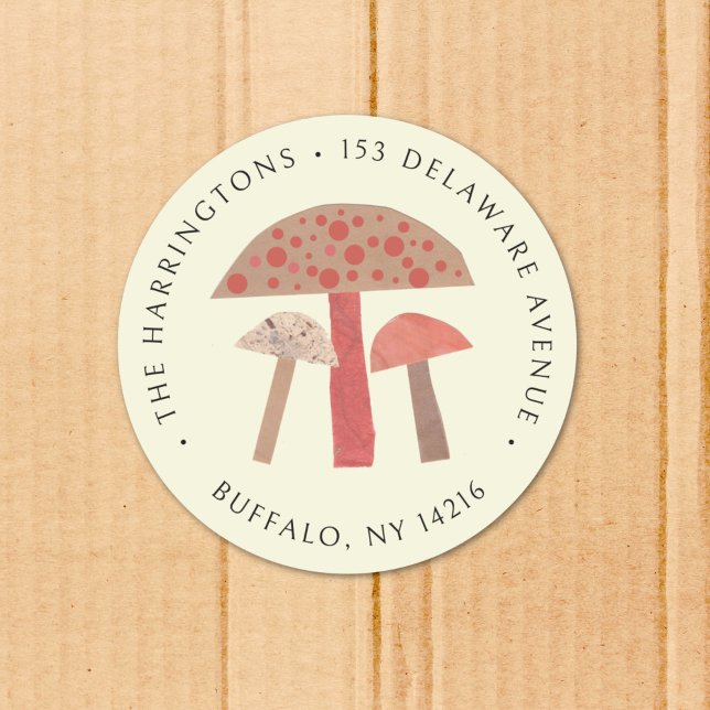 Cute Retro Mushroom Nature Return Address Label (This retro nature-inspired address label pictures three retro orange and brown mushrooms.)