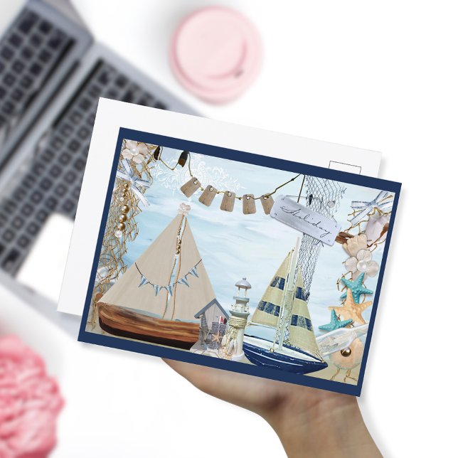 Cute Retro Nautical Toy Sailboats Greeting Postcard (Creator Uploaded)
